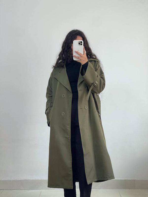 بارونی بلند زمستونی رنگ زیتونی کد 106