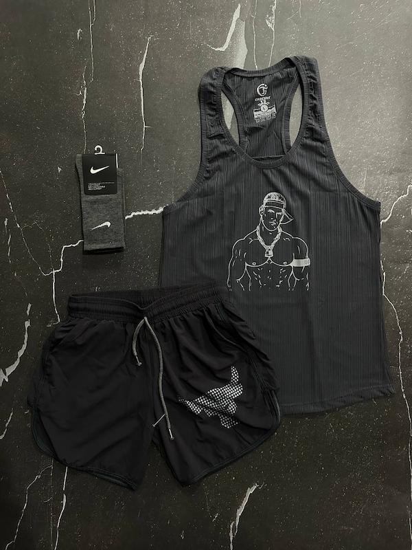 پکیج کد S1359 شامل رکابی + شلوارک + جوراب با تم نوک مدادی