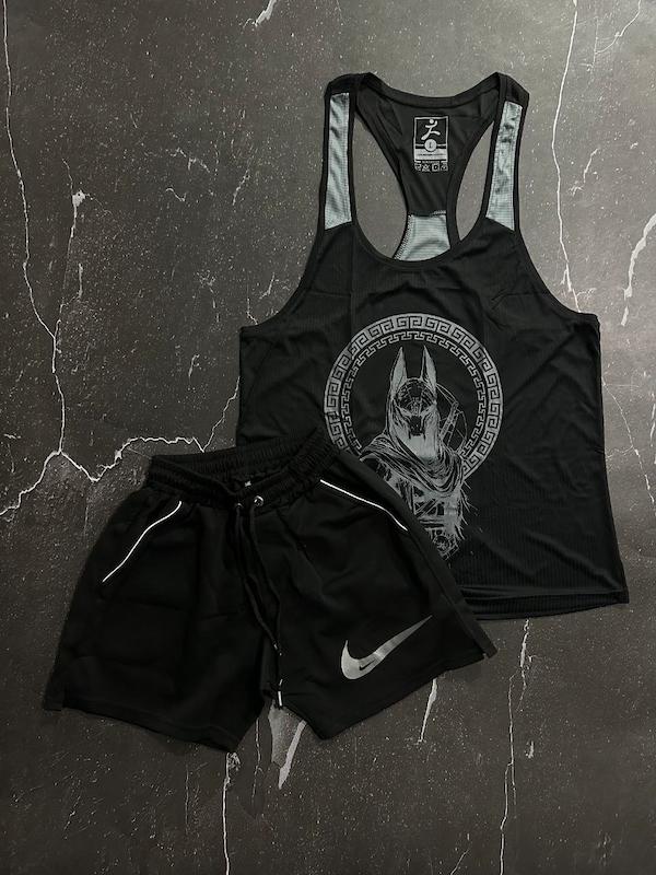 پکیج کد S2671 شامل رکابی + شلوارک با تم مشکی طوسی