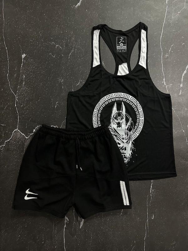 پکیج کد S2672 شامل رکابی + شلوارک با تم مشکی سفید