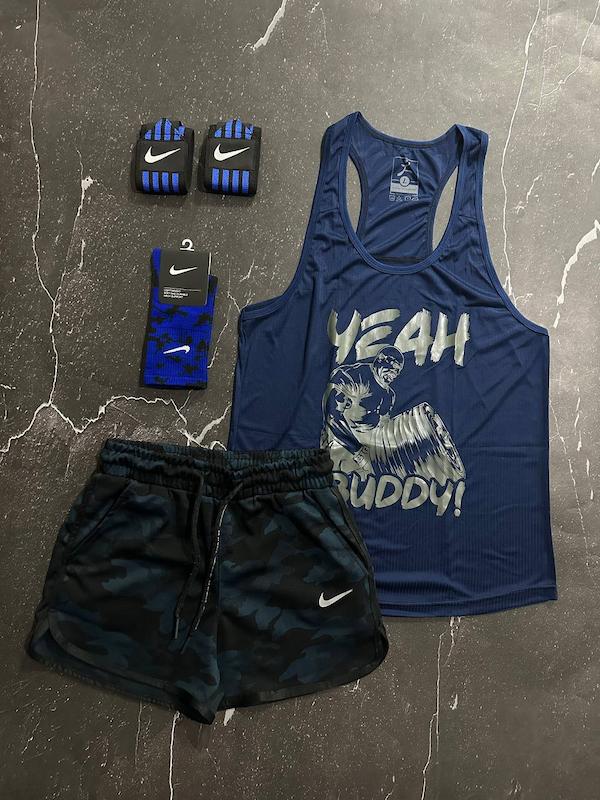 پکیج کد S2712 شامل رکابی + شلوارک + مچبند + جوراب با تم سرمه ای