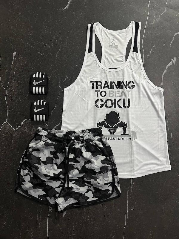 پکیج کد S2717 شامل رکابی + شلوارک + مچبند با تم سفید مشکی