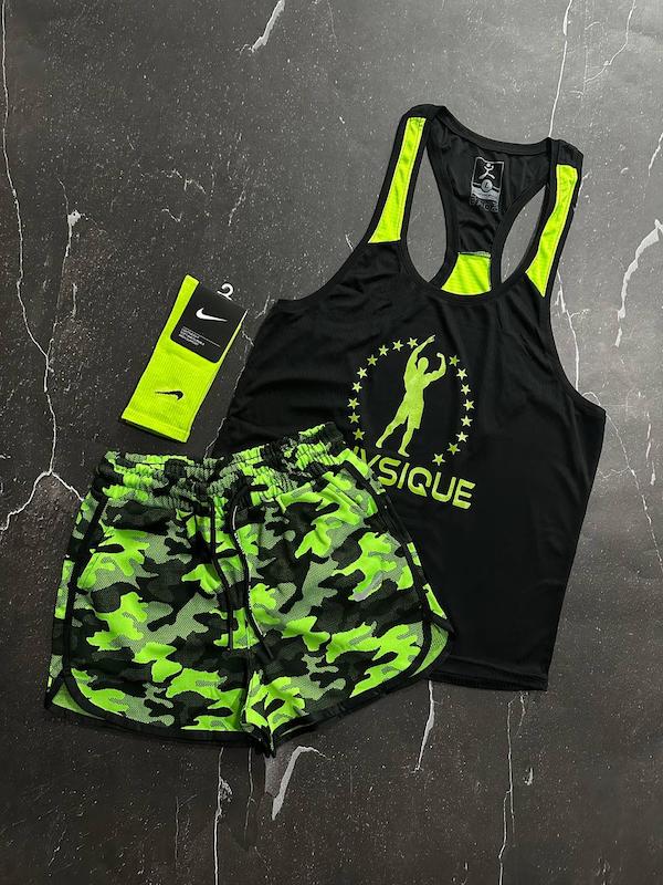 پکیج کد S2721 شامل رکابی + شلوارک + جوراب با تم مشکی فسفری