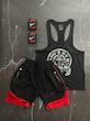 پکیج کد S2727 شامل رکابی + شلوارک + مچبند با تم مشکی قرمز