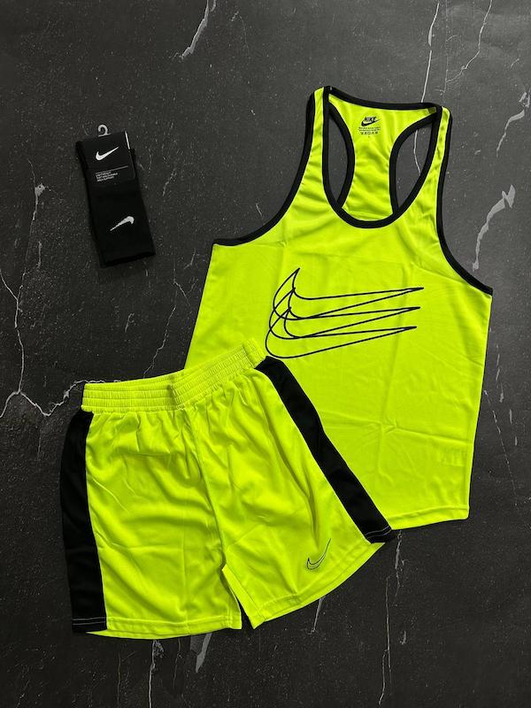 پکیج کد S2742 شامل رکابی + شلوارک + جوراب با تم فسفری مشکی