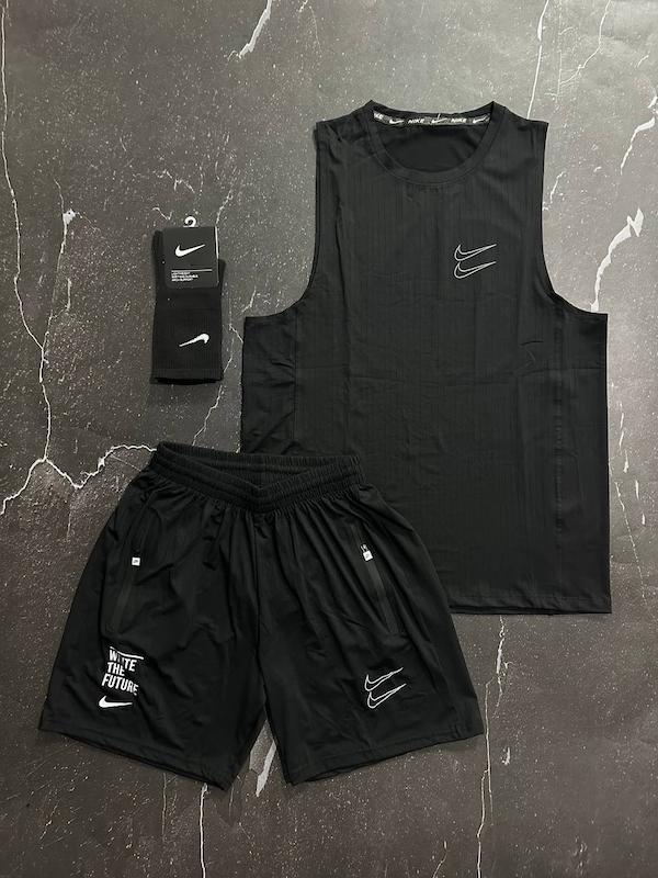 پکیج کد S2743 شامل رکابی + شلوارک + جوراب با تم مشکی