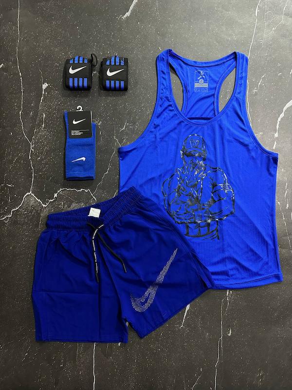 پکیج کد S2752 شامل رکابی + شلوارک + مچبند + جوراب با تم آبی