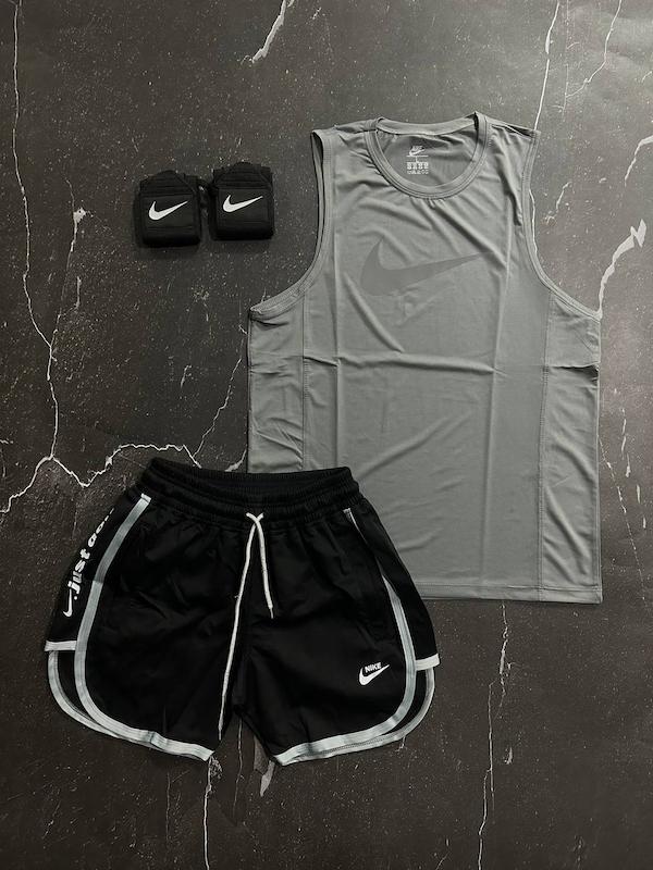 پکیج کد S2759 شامل رکابی + شلوارک + مچبند با تم طوسی