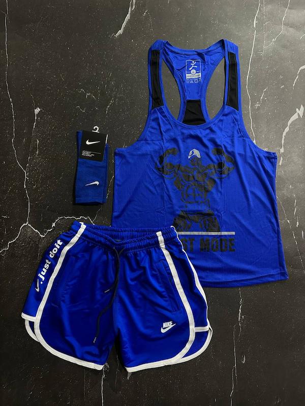 پکیج کد S2761 شامل رکابی + شلوارک + جوراب با تم آبی