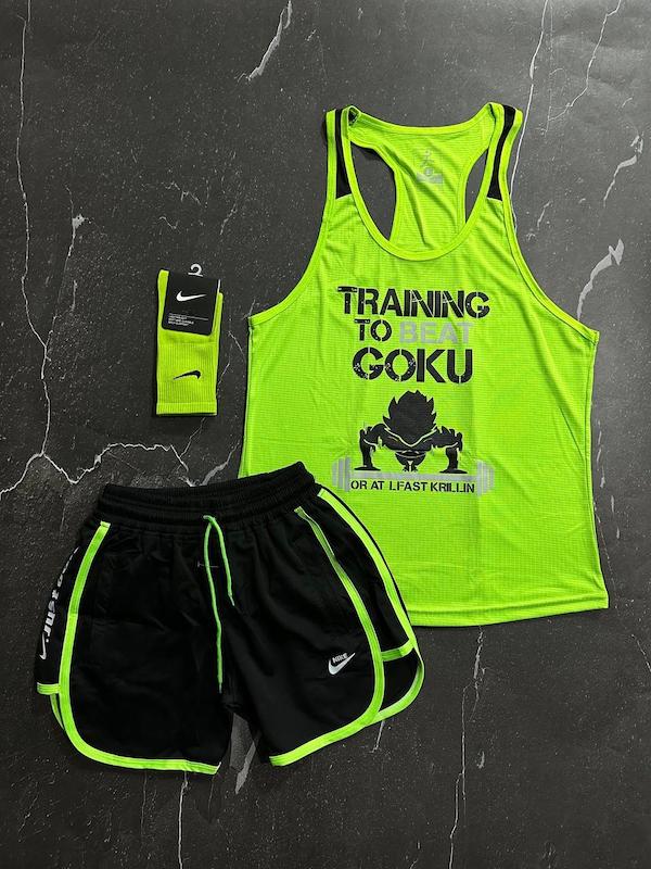 پکیج کد S2768 شامل رکابی+ شلوارک + جوراب با تم سبزمشکی