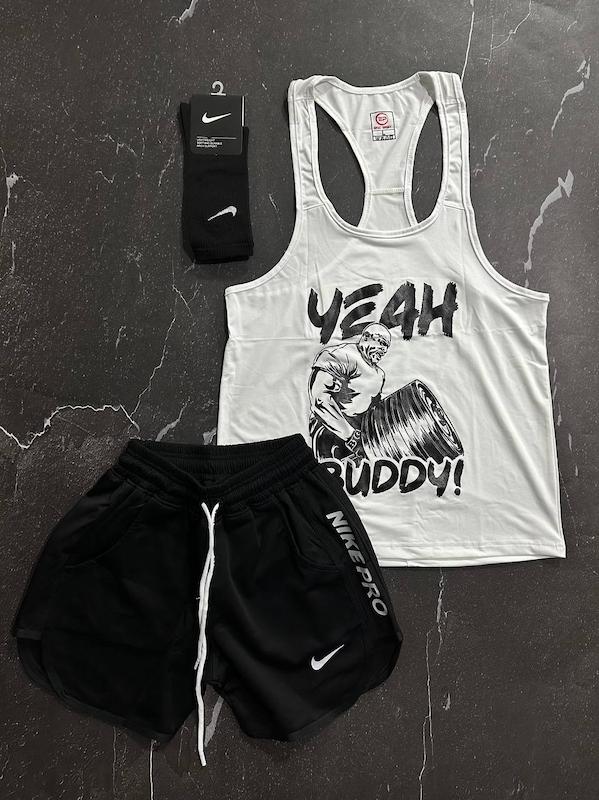 پکیج کد S2769 شامل رکابی+ شلوارک + جوراب با تم سفید مشکی