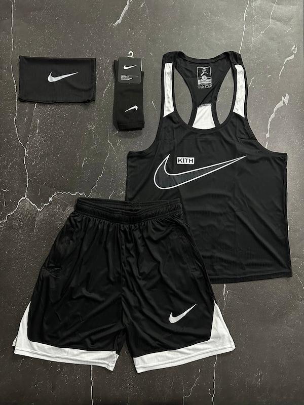 پکیج کد S2770 شامل رکابی+ شلوارک +اسکارف + جوراب با تم مشکی سفید