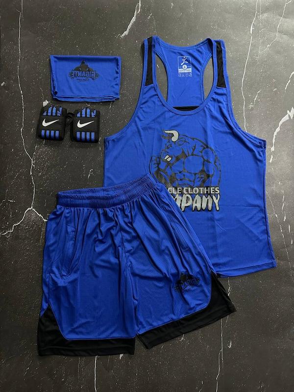 پکیج کد S2772 شامل رکابی+ شلوارک + اسکارف + مچبند با تم آبی