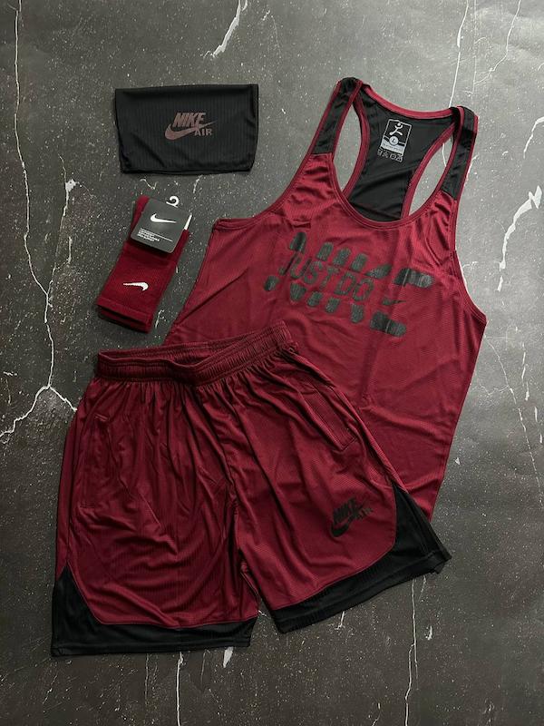 پکیج کد S2778 شامل رکابی+ شلوارک +اسکارف + جوراب با تم زرشکی