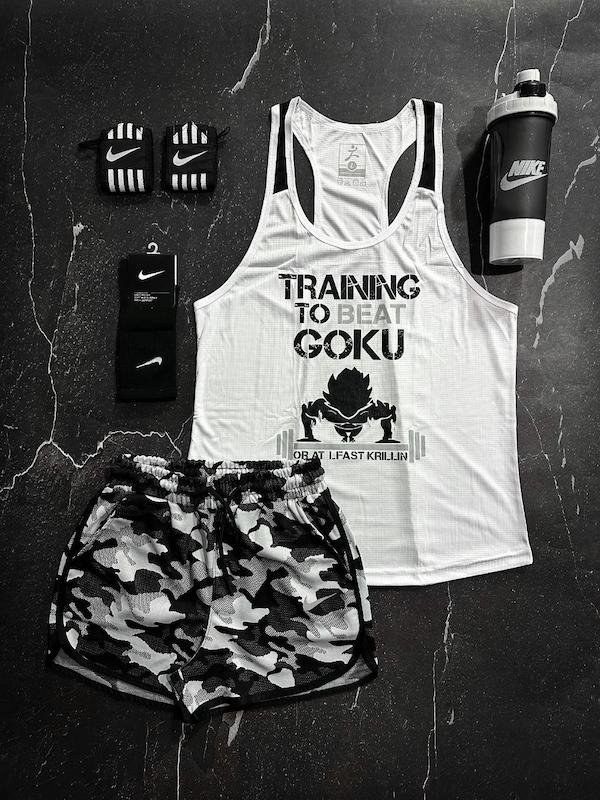 پکیج کد E1774 شامل رکابی + شلوارک + جوراب ساقدار + شیکر دو تیکه + مچ بند چسب نانو با تم سفید مشکی 🖤🤍