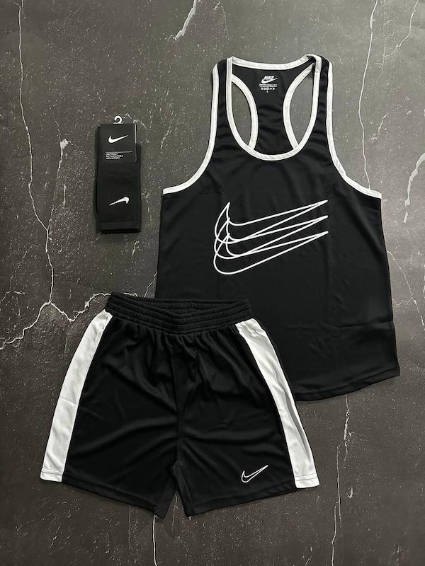 پکیج کد E1781 شامل رکابی قهرمانی + شلوارک + جوراب ساقدار+ با تم سفید مشکی