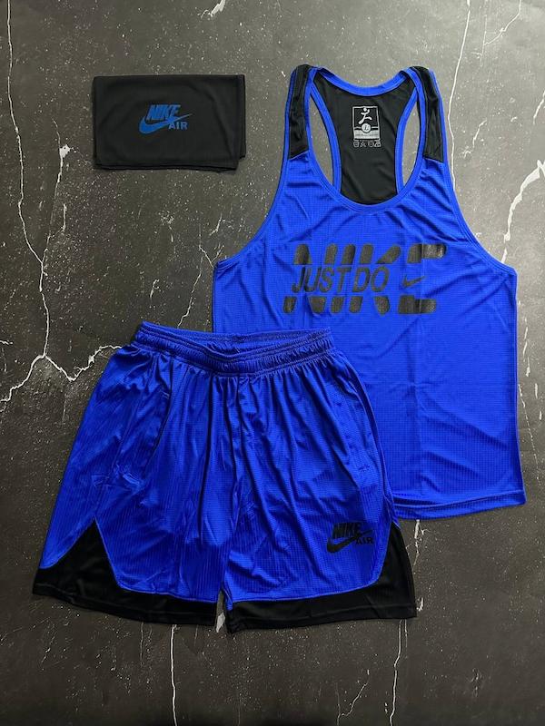 پکیج کد E1787 شامل رکابی قهرمانی + شلوارک + اسکارف با تم آبی