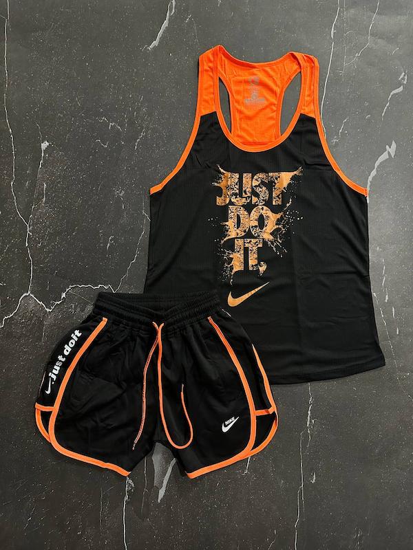 پکیج کد E1792 شامل رکابی قهرمانی + شلوارک با تم مشکی نارنجی