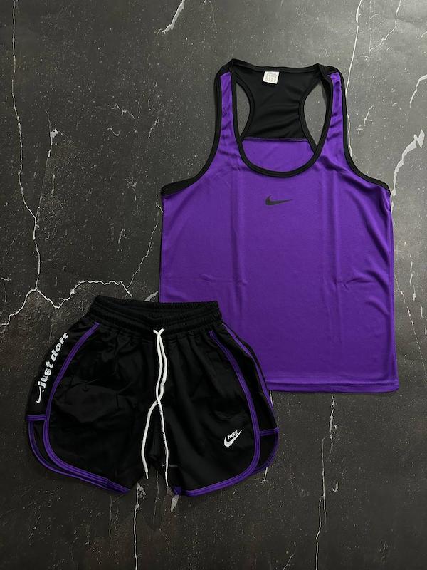 پکیج کد E1797 شامل رکابی حلقه ای + شلوارک با تم بنفش