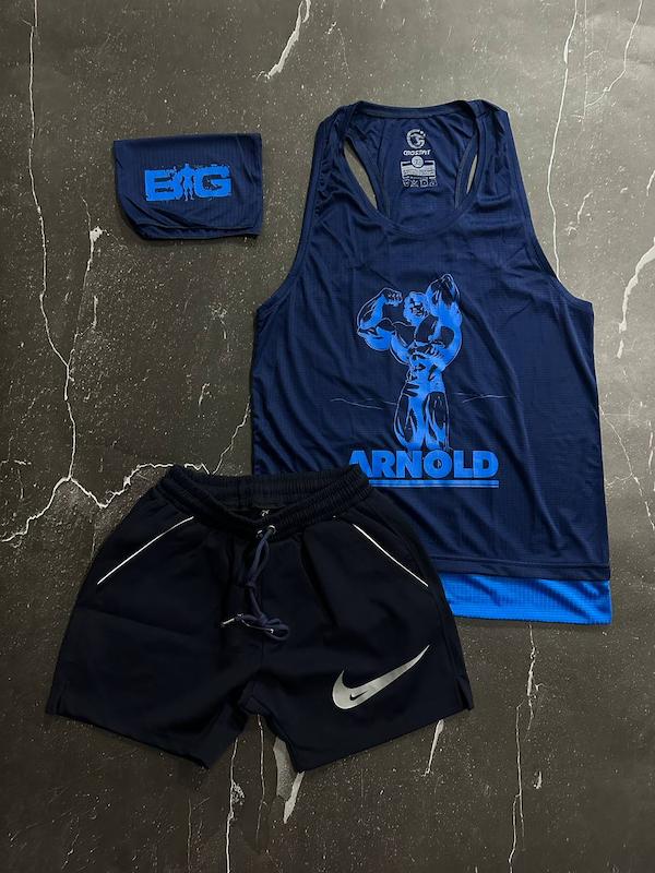 پکیج کد E1798 شامل رکابی قهرمانی + شلوارک + اسکارف با تم سرمه ای