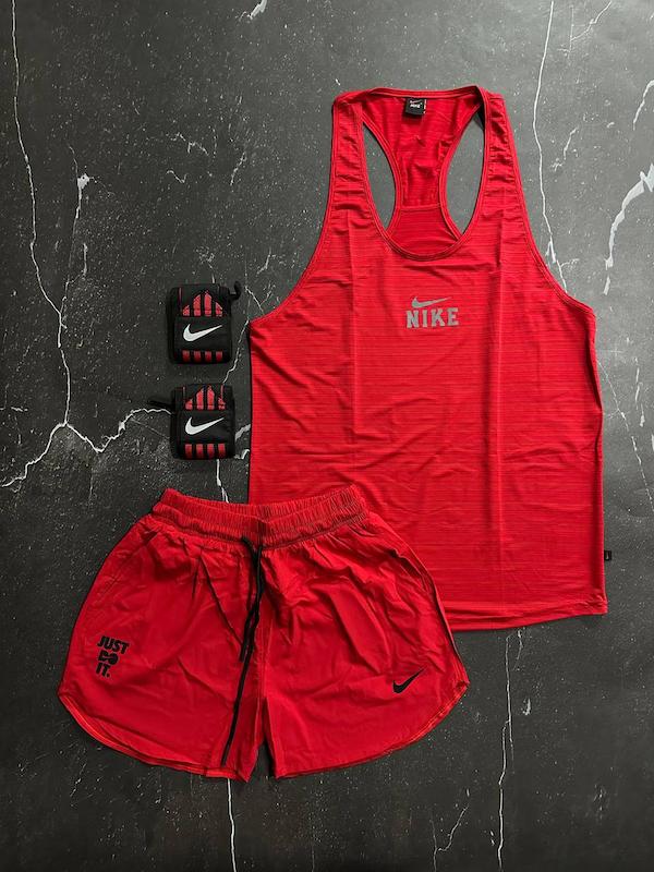 پکیج کد S2793 شامل رکابی قهرمانی + شلوارک + مچبند با تم قرمز