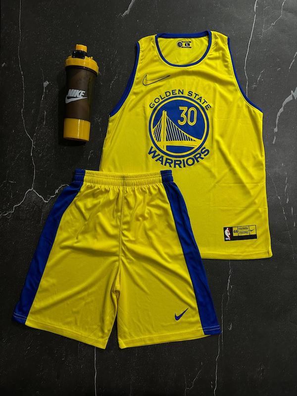 پکیج کد S2797 ست بسکتبالی شامل رکابی حلقه ای + شلوارک + شیکر دو تیکه با تم زرد (ست اقتصادی)