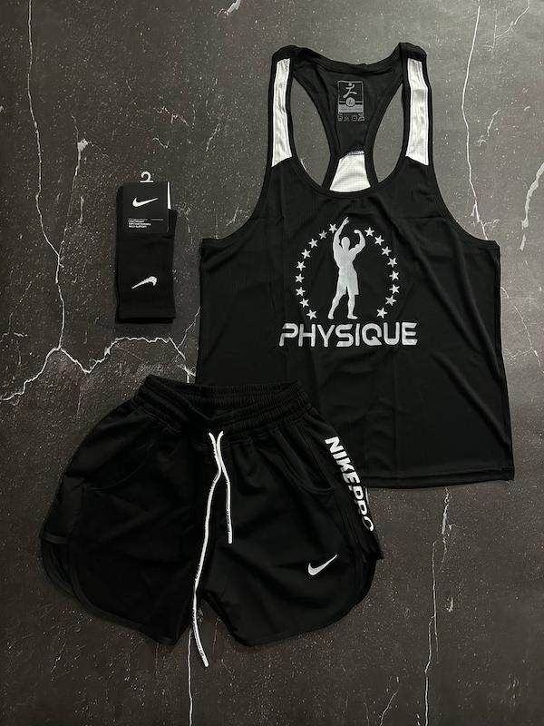 پکیج کد S2803 شامل رکابی قهرمانی + شلوارک + جوراب با تم مشکی سفید