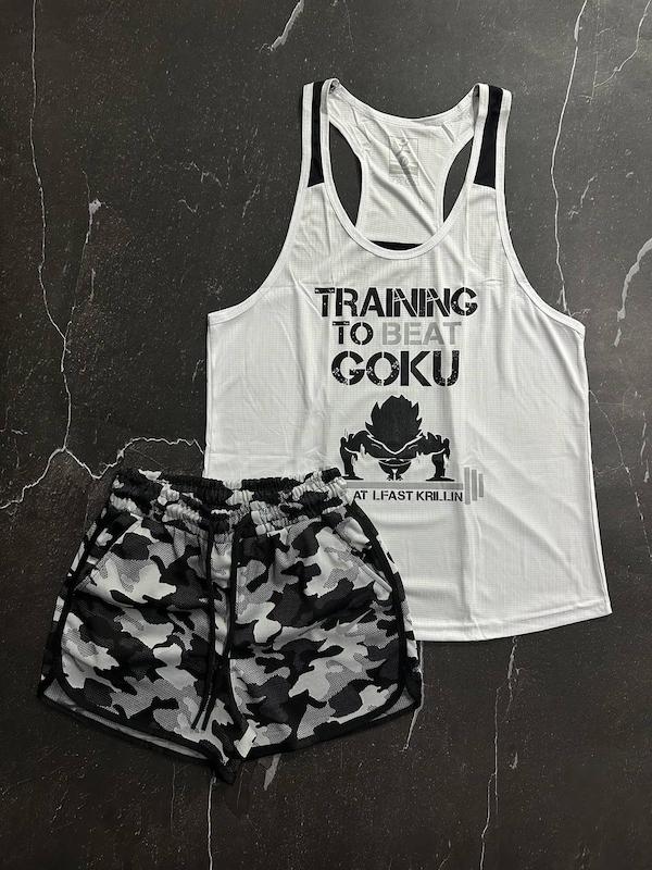 پکیج کد S2823 شامل رکابی قهرمانی + شلوارک با تم سفید مشکی