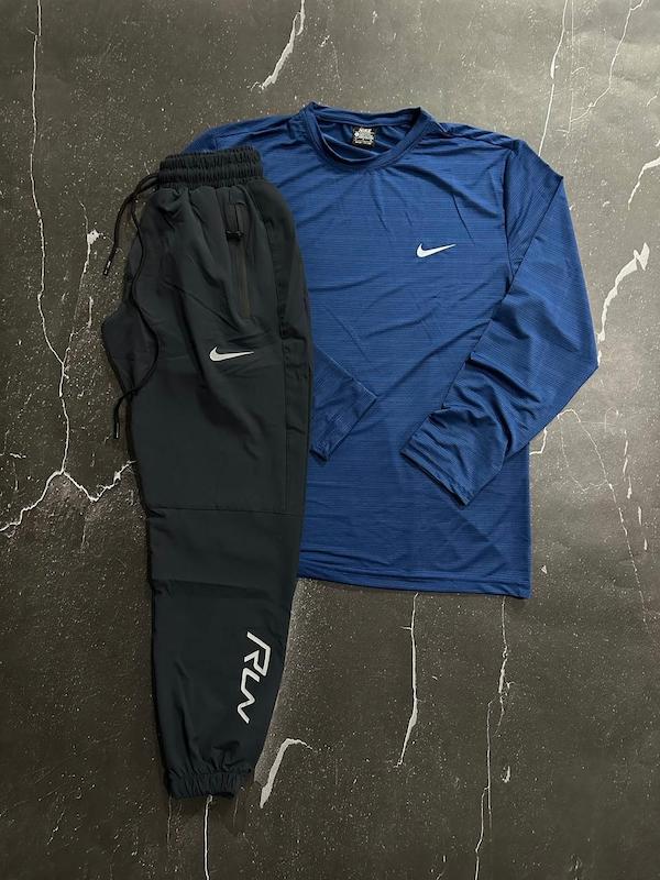 پکیج کد S2828 شامل تیشرت آستین بلند + شلوار با تم سرمه ای