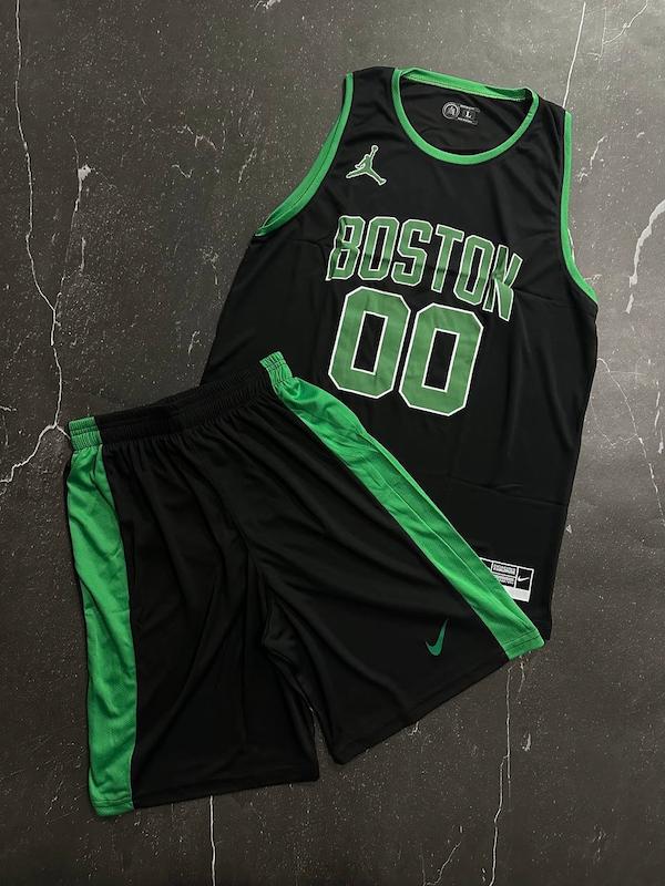 پکیج کد S2839 ست بسکتبالی شامل رکابی حلقه ای + شلوارک با تم مشکی سبز