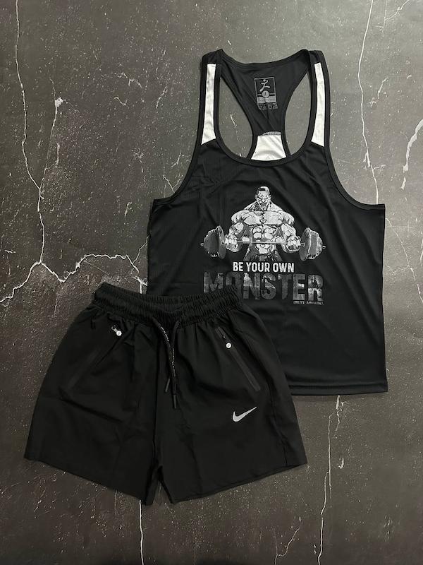 پکیج کد S2843 شامل رکابی + شلوارک با تم مشکی سفید