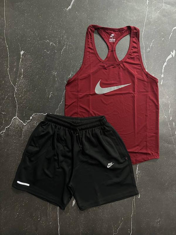 پکیج کد S2848 شامل رکابی + شلوارک با تم زرشکی مشکی