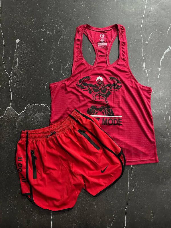 پکیج کد S2852 شامل رکابی + شلوارک با تم زرشکی