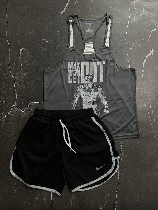 پکیج کد S2854 شامل رکابی + شلوارک با تم طوسی