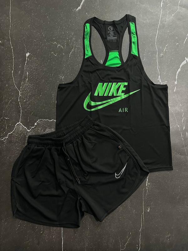 پکیج کد S2857 شامل رکابی + شلوارک با تم مشکی سبز