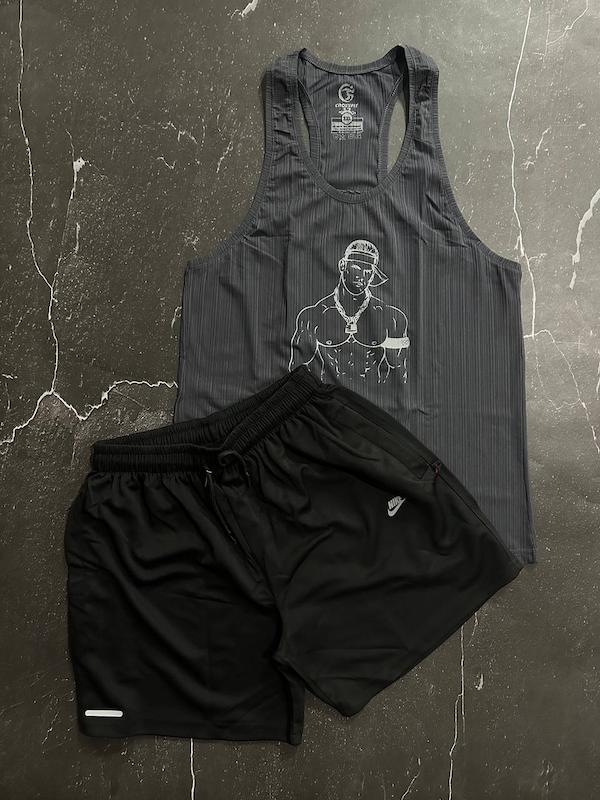 پکیج کد S2859 شامل رکابی + شلوارک با تم نوک مدادی