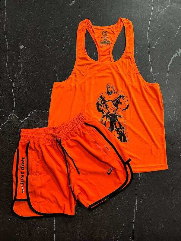 پکیج کد S2862 شامل رکابی + شلوارک با تم نارنجی