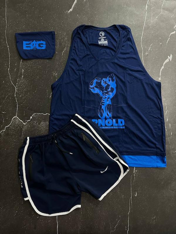 پکیج کد S2868 شامل رکابی + شلوارک + اسکارف با تم سرمه ای 3XL