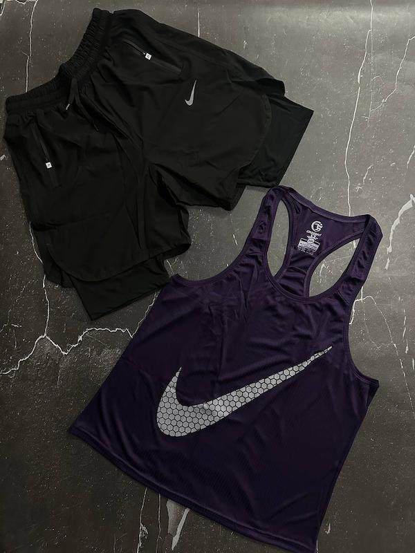 پکیج کد S2871 شامل رکابی + شلوارک کشاله دار با تم بنفش 3XL