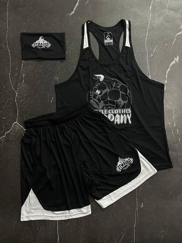 پکیج کد S2872 شامل رکابی + شلوارک + اسکارف با تم مشکی 3XL