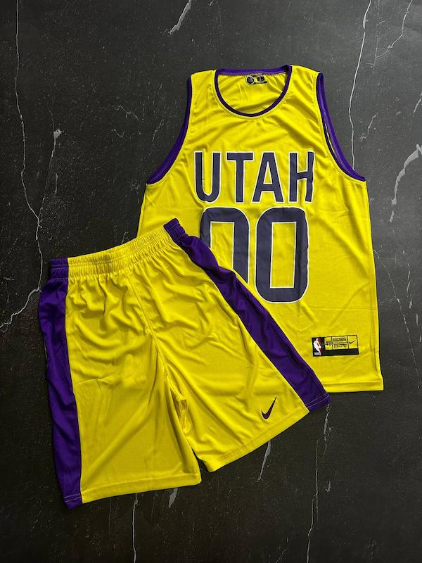 پکیج کد S2874 ست بسکتبالی شامل رکابی حلقه ای + شلوارک با تم زرد بنفش