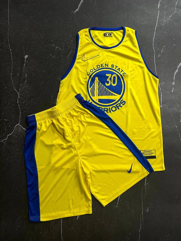 پکیج کد S2875 ست بسکتبالی شامل رکابی حلقه ای + شلوارک با تم زرد آبی