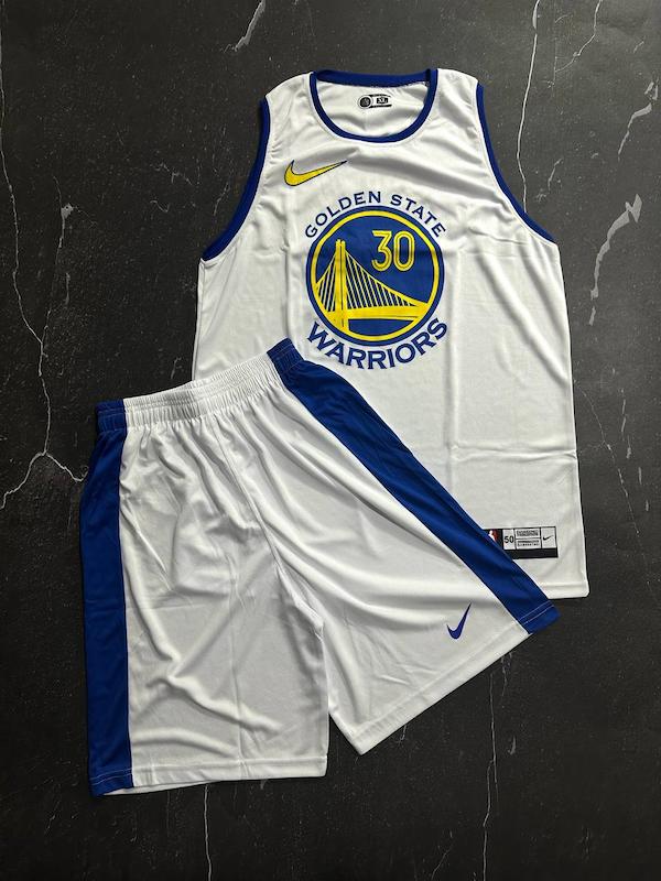 پکیج کد S2876 ست بسکتبالی شامل رکابی حلقه ای + شلوارک با تم سفید آبی