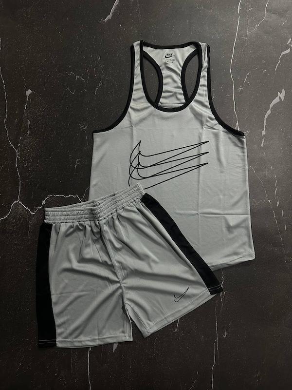 پکیج کد S2880 شامل رکابی حلقه ای + شلوارک با تم طوسی