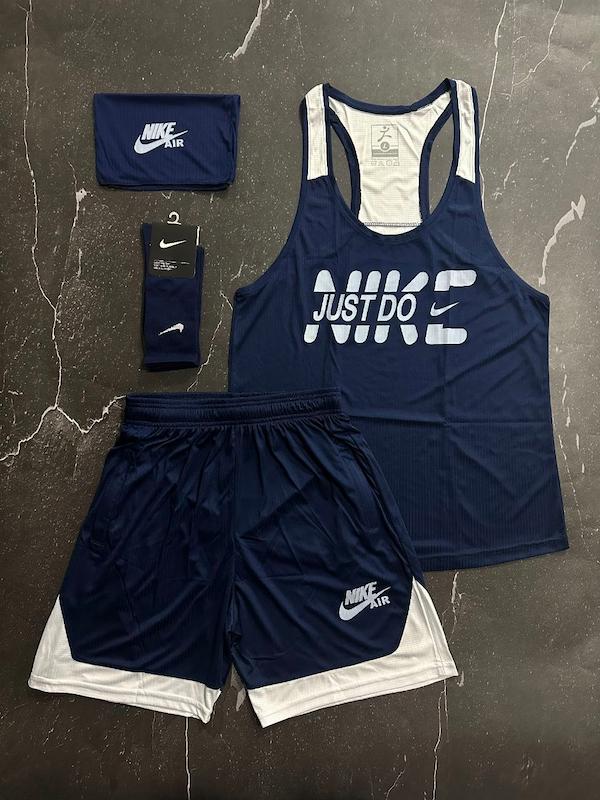 پکیج کد E1847 شامل رکابی قهرمانی + شلوارک + اسکارف + جوراب ساقدار با تم سرمه ای 🔥🤌🏻