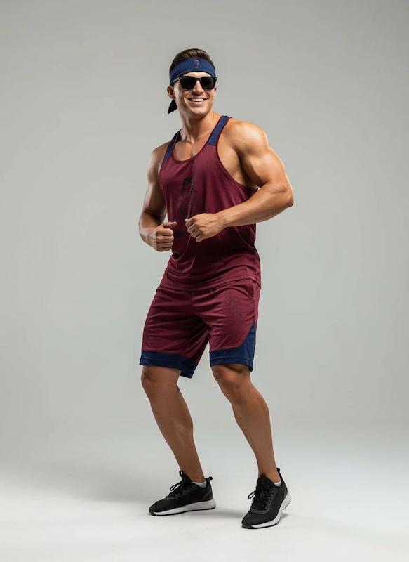 پکیج کد S2883 شامل رکابی + شلوارک + اسکارف با تم زرشکی سرمه ای