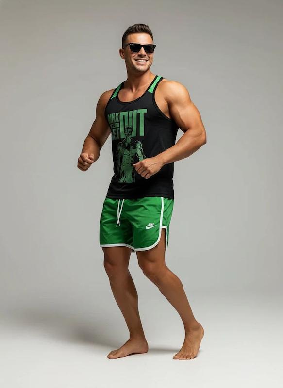 پکیج کد S2890 شامل رکابی + شلوارک با تم مشکی سبز