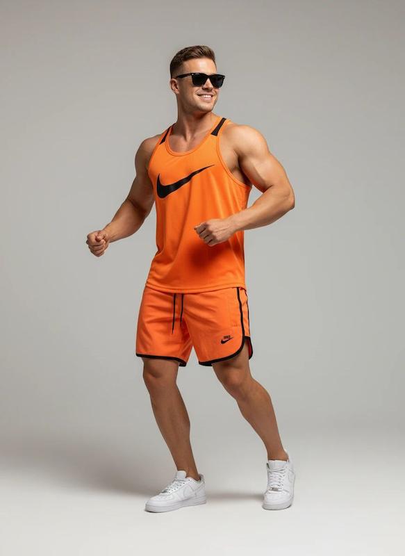 پکیج کد S2898 شامل رکابی + شلوارک با تم نارنجی مشکی