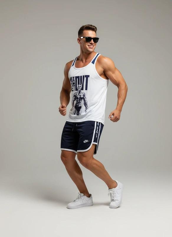 پکیج کد S2899 شامل رکابی + شلوارک با تم سفید سرمه ای