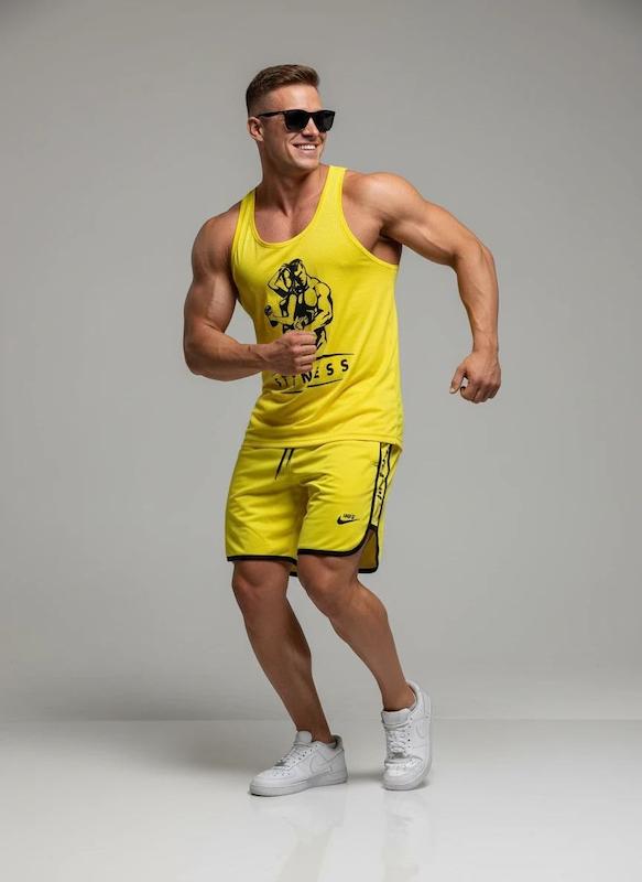 پکیج کد S2901 شامل رکابی + شلوارک با تم زرد